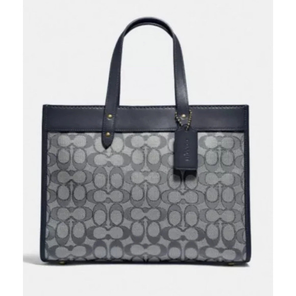 Coach Signature Jacquard Field 30 Tote Bag with Crossbody Strap Midnight Blue - Picture 1 of 13
